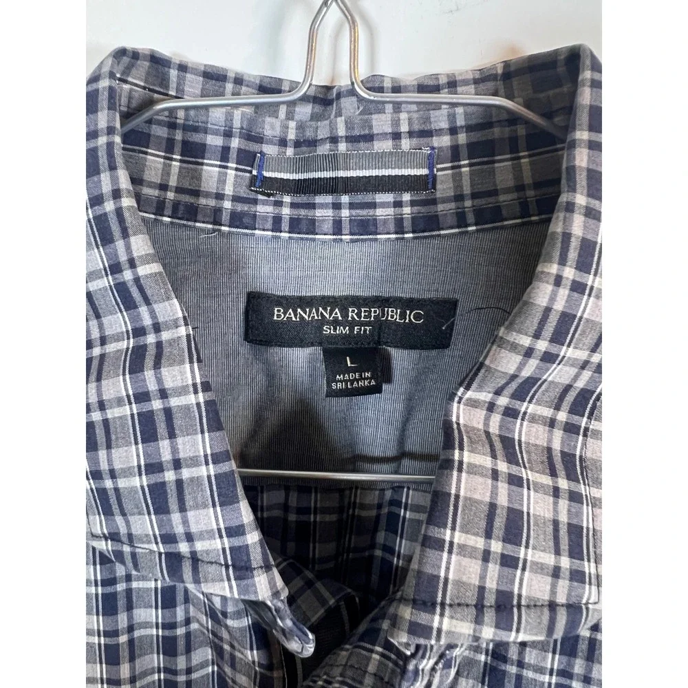 Banana Republic Mens Button‎ Down Shirt Slim Fit Plaid Blue Large